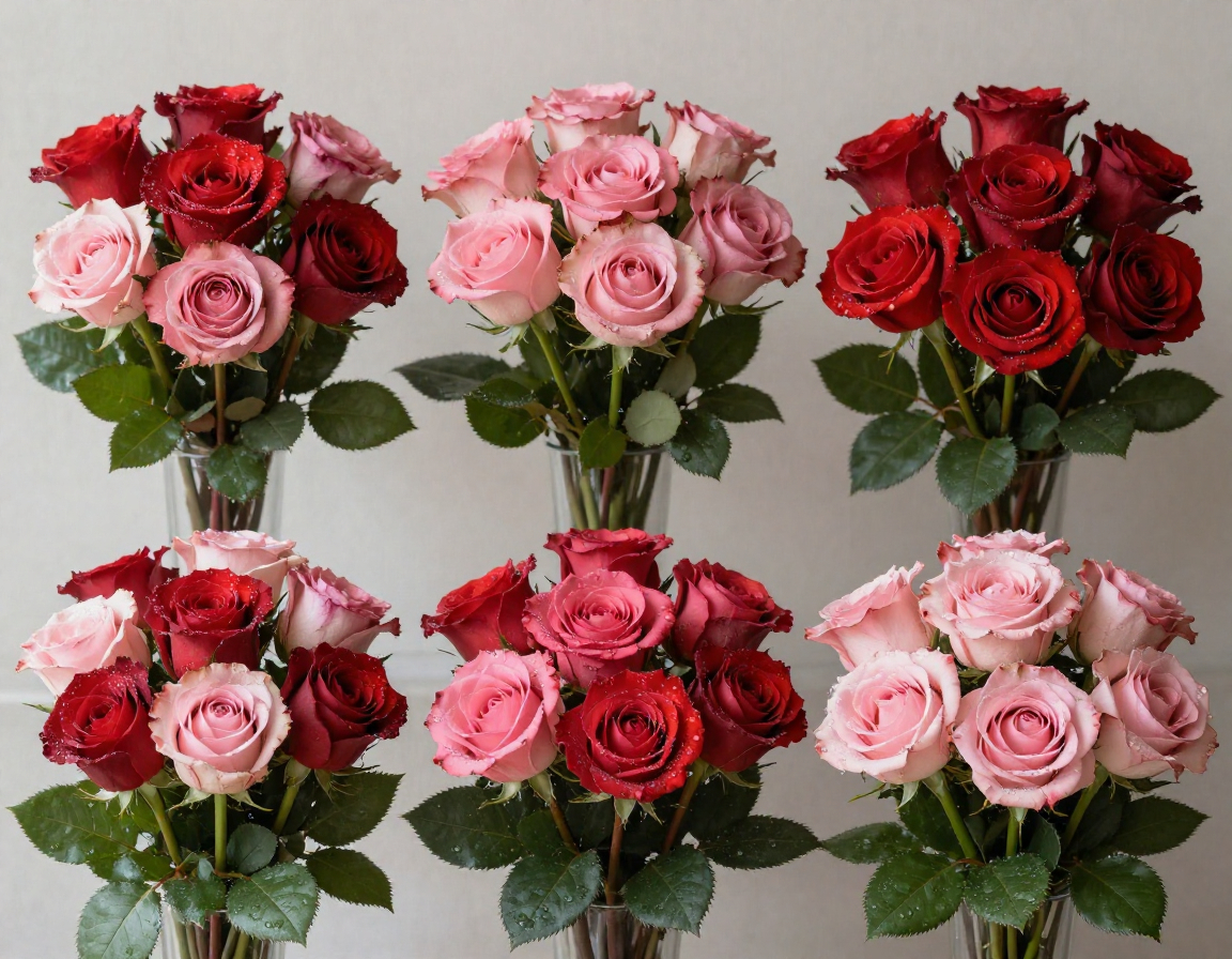 Romantic rose bouquet collection with red and pink roses