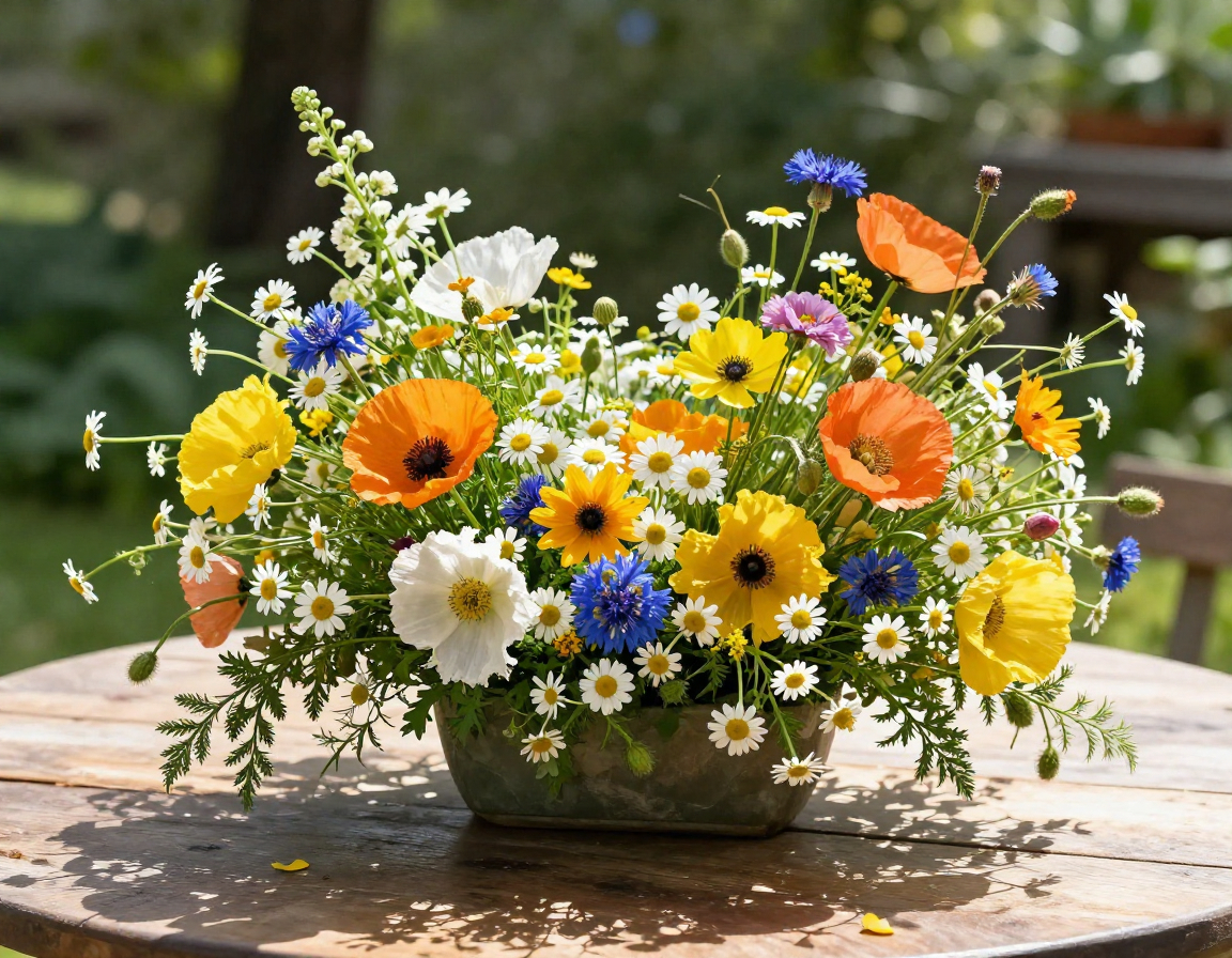 Seasonal wildflower arrangement with vibrant colors