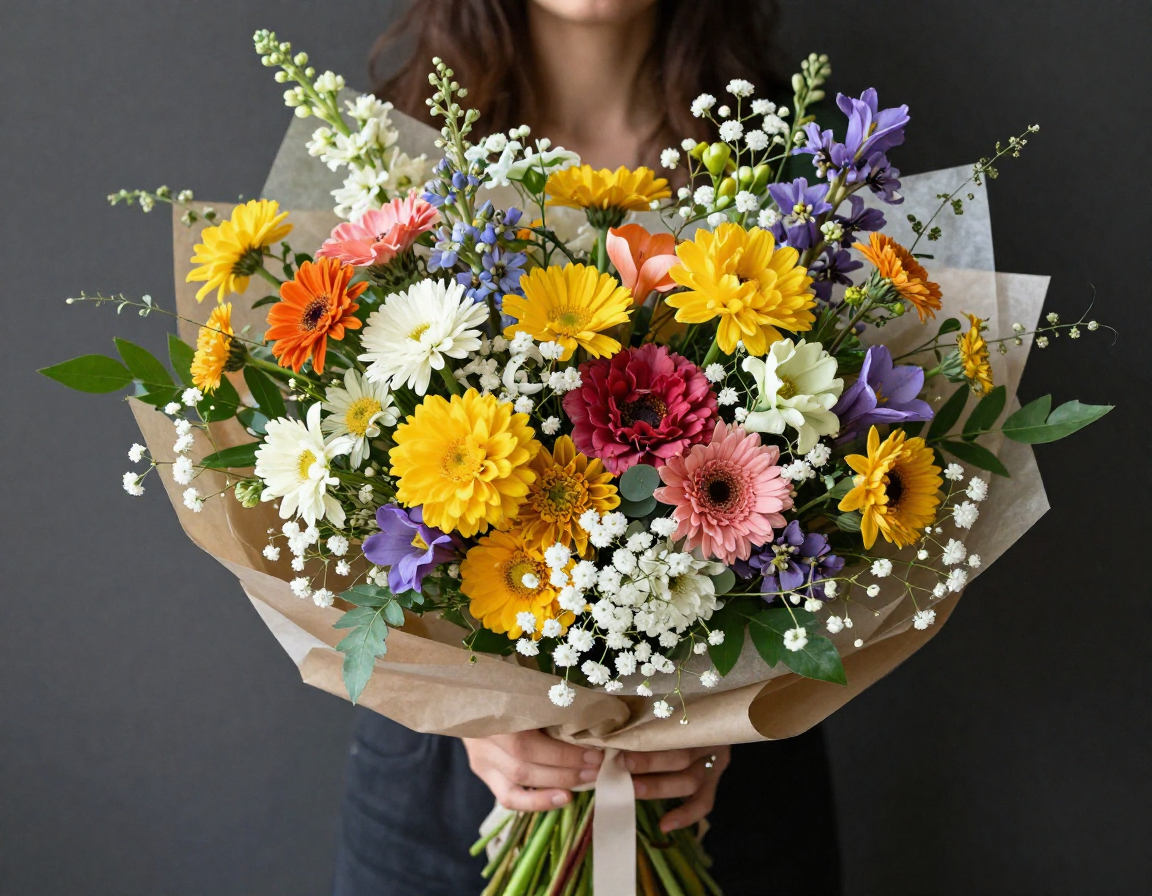 Vibrant mixed flower bouquet with seasonal blooms